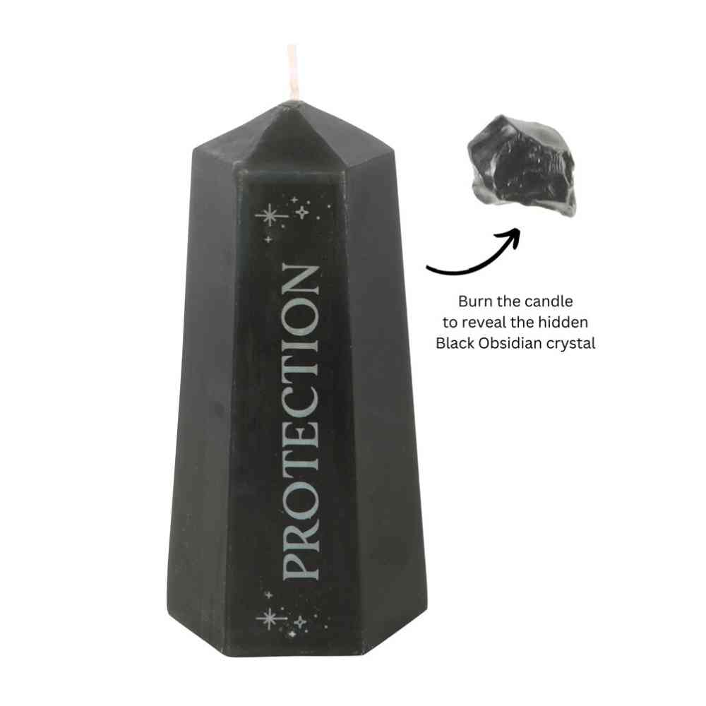 Something Different - Protection with Rough Black Obsidian Candle - Black